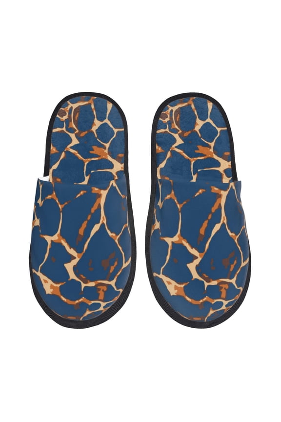 Giraffe Skin Pattern Fuzzy Slippers Fuzzy Soft House Slippers Plush Furry Warm Cozy Open Toe Fluffy Home Shoes-Large