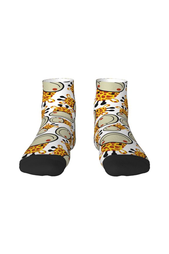Giraffes Head Pattern Quarter Crew Socks,Toe Seamed Ankle Socks,Cotton Cushioned Breathable Athletic Crew Sports Socks