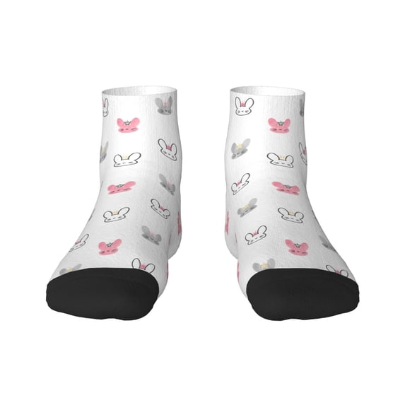 Rateoe Girl Rabbit Pattern Quarter Crew Socks,Toe Seamed Ankle Socks,Cotton Cushioned Breathable Athletic Crew Sports Socks