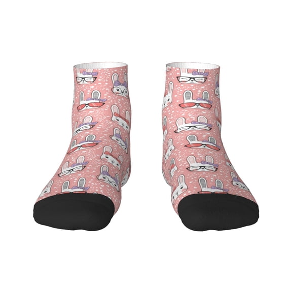 Rateoe Girl Rabbit Pattern Quarter Crew Socks,Toe Seamed Ankle Socks,Cotton Cushioned Breathable Athletic Crew Sports Socks