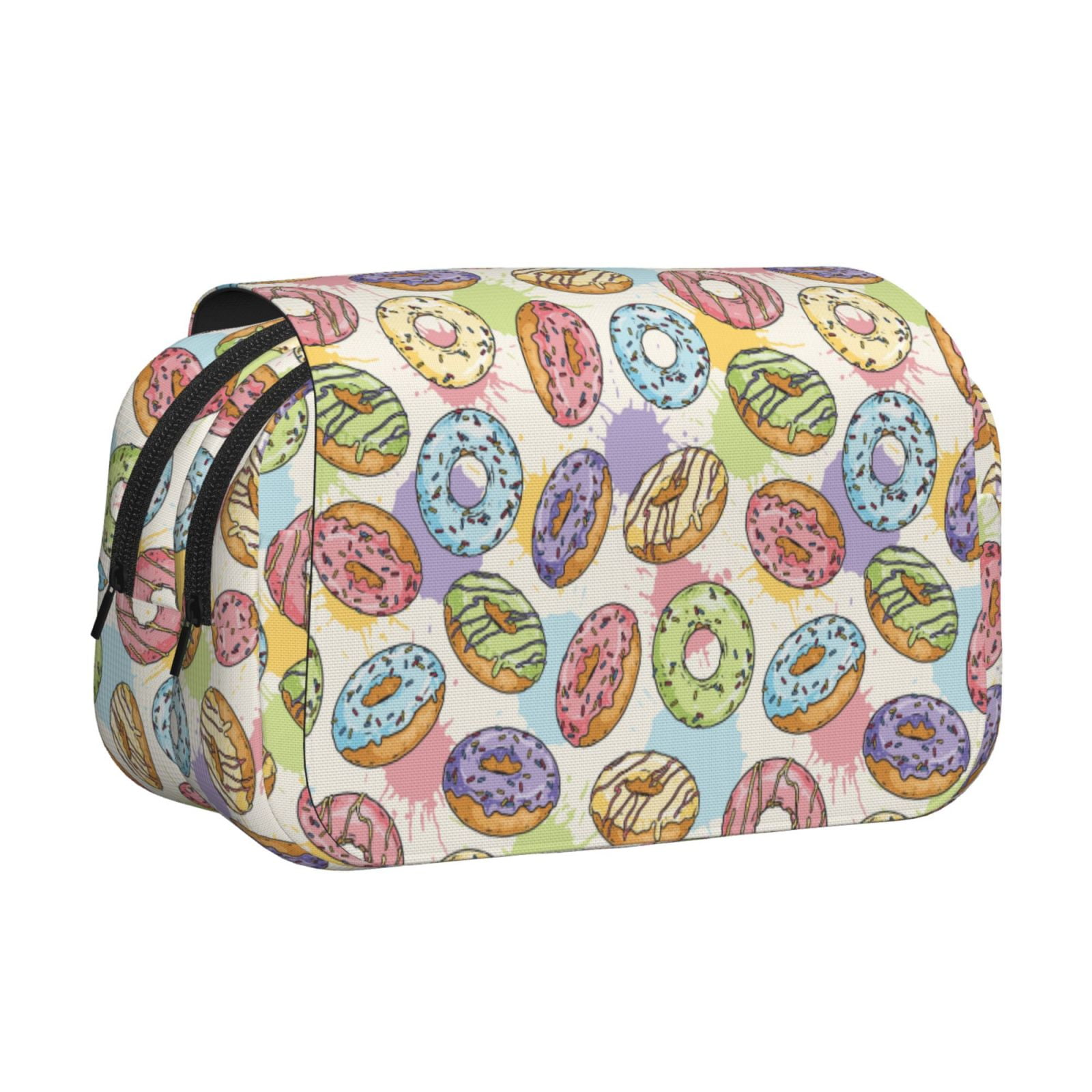 Rateoe Glazed Donuts Pattern Double Clamshell Pen Case, Storage Organizer with Two Zipper Compartments– Holds Up to 50 Pencils & Pens