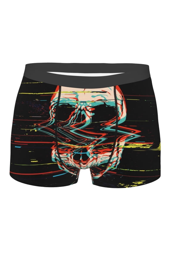 Glitch Screaming Skull Mens Boxer Briefs Poly Spandex Performance Boxer Briefs Underwear Hem Boxer Briefs - Small