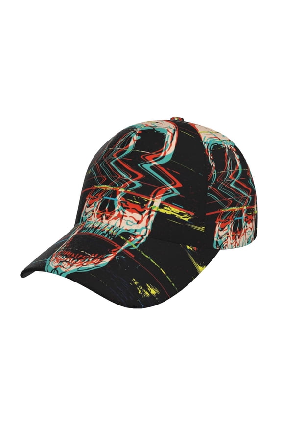 Glitch Screaming Skull Pattern Baseball Cap Outdoor Cap Mountain Dad Hat - Unstructured Soft Cotton Cap-Adjustable UV Protection Cap