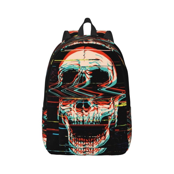 Rateoe Glitch Screaming Skull Pattern Canvas College Laptop Backpack,Travel Daypack,Durable Rucksack Travel Notebook Bag School Backpack Book Bag for Men Women-Medium