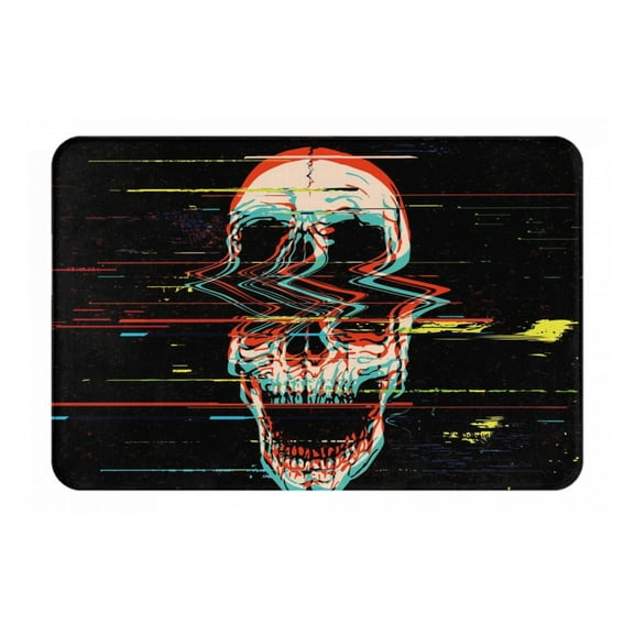 Rateoe Glitch Screaming Skull Pattern Flannel Door Mat Indoor Outdoor Entrance, Waterproof All-Weather Doormat,Fade Resistant, Low Profile Entryway Mat 16x24in