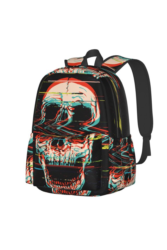 Glitch Screaming Skull Pattern Student Backpack,Backpack for School,Lightweight Bag,Travel Backpack,Outdoor Backpack,Large Capacity Backpack