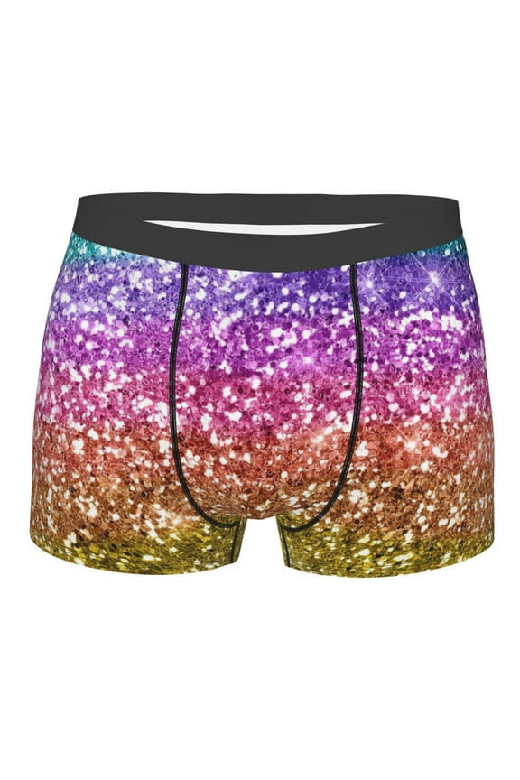 Glitter Rainbow Mens Boxer Briefs Poly Spandex Performance Boxer Briefs Underwear Hem Boxer Briefs - Large