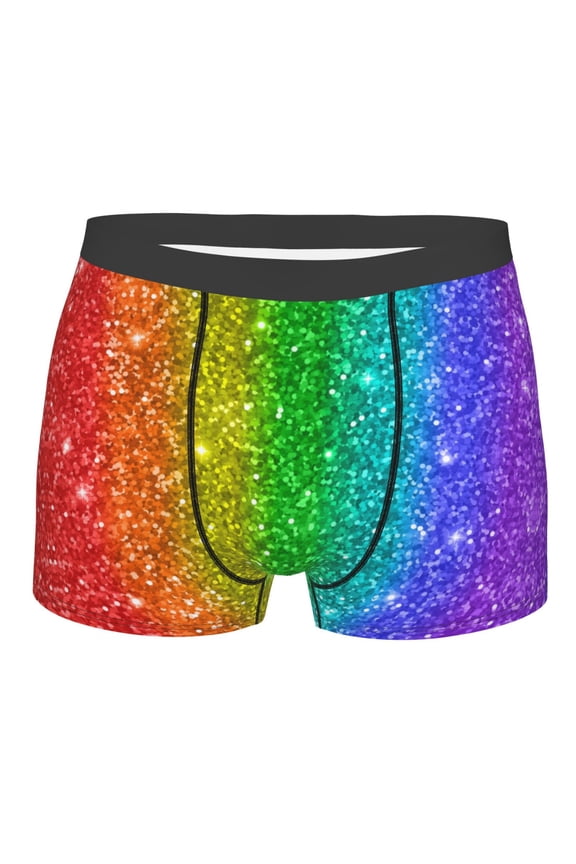 Glitter Rainbow Mens Boxer Briefs Poly Spandex Performance Boxer Briefs Underwear Hem Boxer Briefs - Large