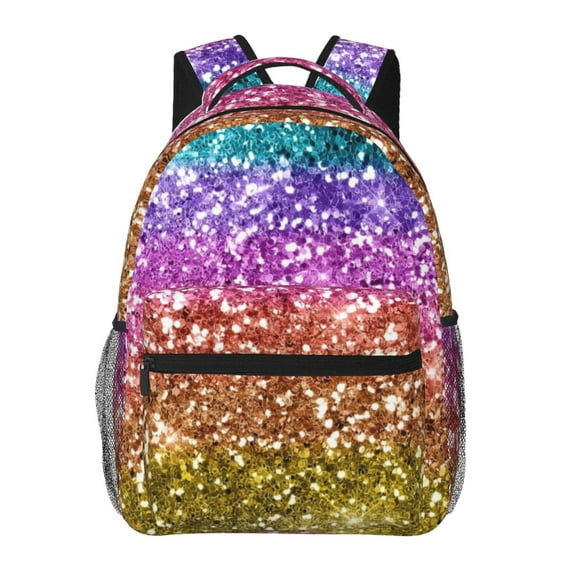 Rateoe Glitter Rainbow Pattern Casual Backpack for School, Work, Travel – Adjustable Straps, Multiple Compartments – Ergonomic Design, Fits Laptops and Tablets