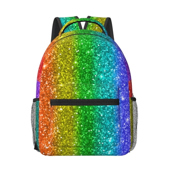 Rateoe Glitter Rainbow Pattern Durable Student Backpack Laptop Bag- Ergonomic Design, Waterproof Twill Fabric - Ideal for School, Travel, and Outdoor Activities