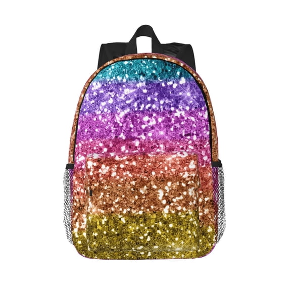 Rateoe Glitter Rainbow Pattern Student Backpack Water-resistant Backpack 15-inch Laptop Backpack Lightweight Adjustable School Backpack