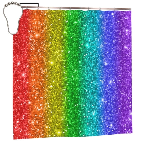 Rateoe Glitter Rainbow Shower Curtain - Fancy Bathroom Shower Curtain Sets - Waterproof Shower Curtain with Hooks with 12 Plastic Hooks 72x72 Inches
