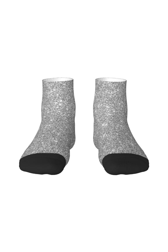 GlitterSilver Pattern Quarter Crew Socks,Toe Seamed Ankle Socks,Cotton Cushioned Breathable Athletic Crew Sports Socks