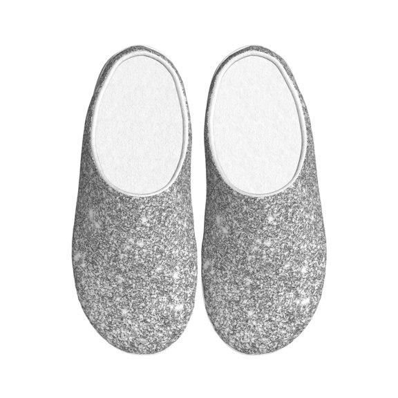 Rateoe GlitterSilver Print Women's Men's Cotton Knit Slippers Lightweight Memory Foam Indoor House Shoes with Anti-Skid Sole-35/36