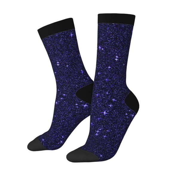 Rateoe Glittering Purple Starfield for Women Casual Calf Socks - Cute Crew Socks - Thin Soft Above Ankle Socks Size 5-11