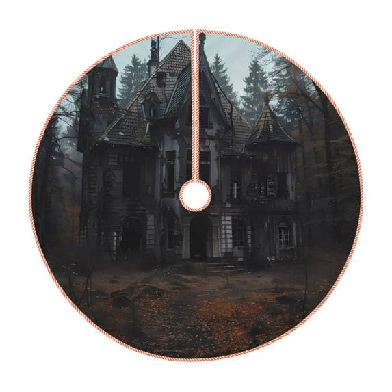 Rateoe Gloomy Mansion Forest Scene Pattern Christmas Tree Skirt with Ties, Christmas Tree Decorations, Farmhouse Christmas Decor Xmas Holiday Decorations-48"