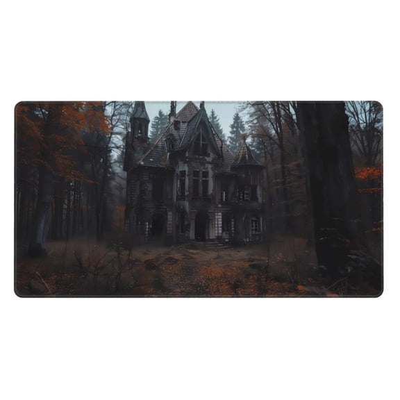 Rateoe Gloomy Mansion Forest Scene Print Mouse Pad - Extended Large Gaming Mousepad,Non-Slip Stitched Edge,16x29.5 Inch