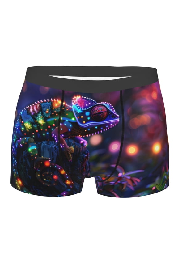 Glowing Chameleon Fantasy Art Mens Boxer Briefs Poly Spandex Performance Boxer Briefs Underwear Hem Boxer Briefs - X-Large