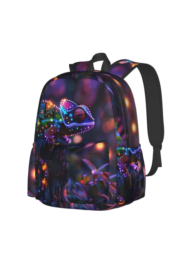 Glowing Chameleon Fantasy Art Pattern Student Backpack,Backpack for School,Lightweight Bag,Travel Backpack,Outdoor Backpack,Large Capacity Backpack