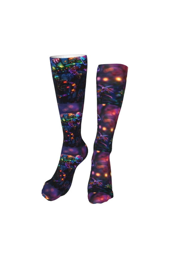 Glowing Chameleon Fantasy Art print Women's Men's Novelty 20in Crew Socks Cotton Socks Knee High Socks for Walking,Running,Nurses,Pregnancy-One Size