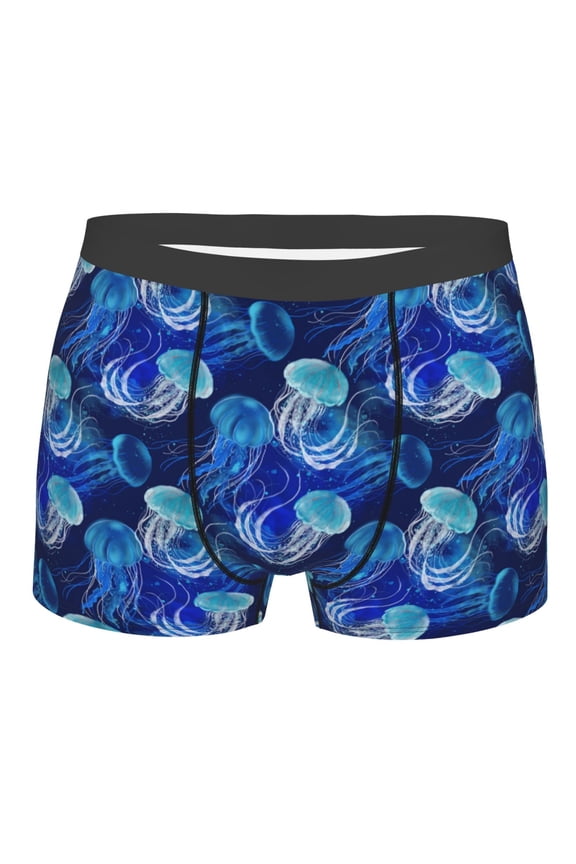 Glowing Jellyfish Pattern Mens Boxer Briefs Poly Spandex Performance Boxer Briefs Underwear Hem Boxer Briefs - Large