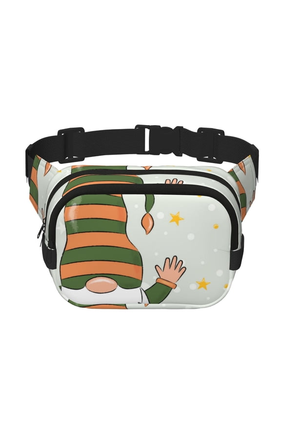 Gnome Holding A Pumpkin Print Fanny Pack Belt Bag for Women and Men, Square Double-Layer Waterproof Waist Pack with Adjustable Strap for Hiking, Jogging, Cycling