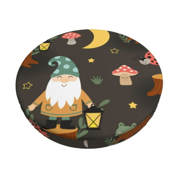 Rateoe Gnome Insect Frog Pattern Round Bar Stool Seat Covers,Washable Stool Cushion Slipcover Elastic Bar Chair Covers for 12-14 Inch Chair -12 inch