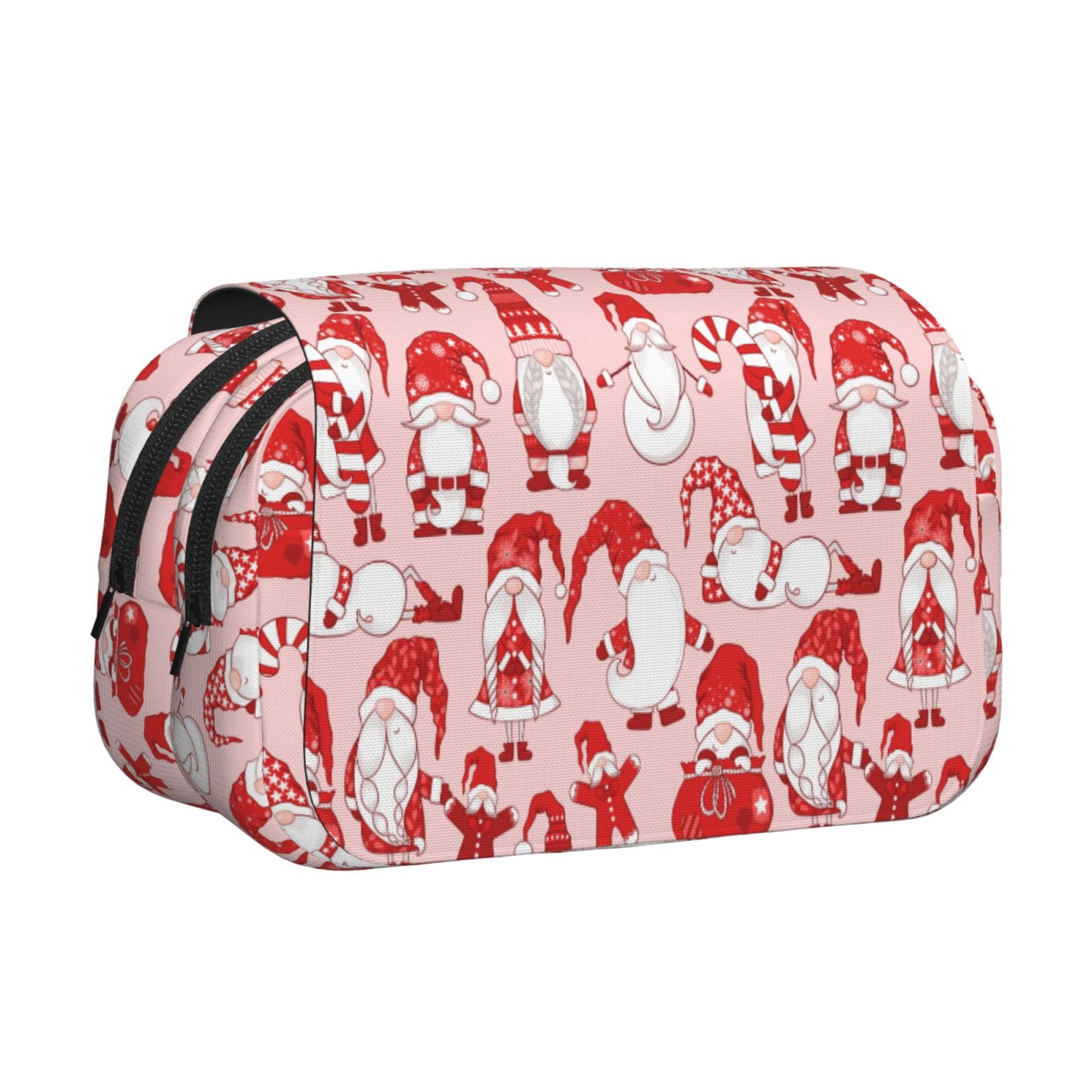 Rateoe Gnome Merry Christmas Pattern Double Clamshell Pen Case, Storage Organizer with Two Zipper Compartments– Holds Up to 50 Pencils & Pens