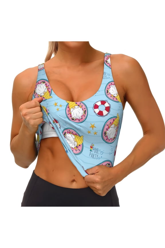 Gnome Pool Party Print Womens' Sports Bras Scoop Neck Sports Vest- Padded U Back Seamless High Impact Support