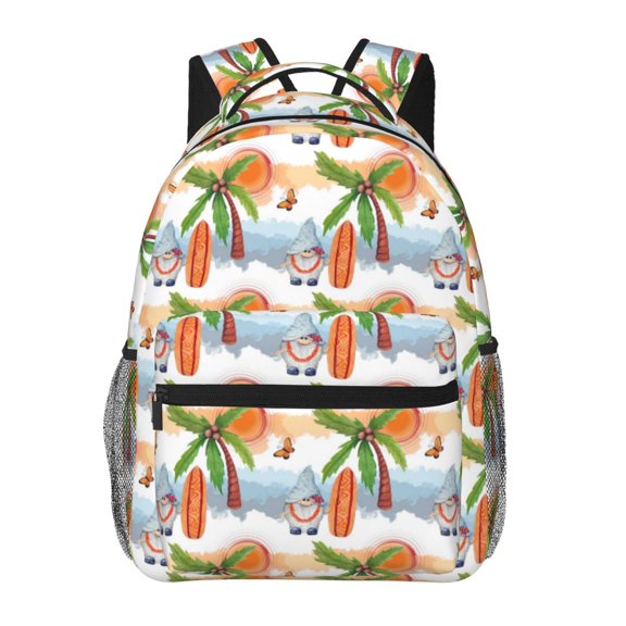 Rateoe Gnome and Surfing Pattern Casual Backpack for School, Work, Travel Adjustable Straps, Multiple Compartments Ergonomic Design, Fits Laptops and Tablets