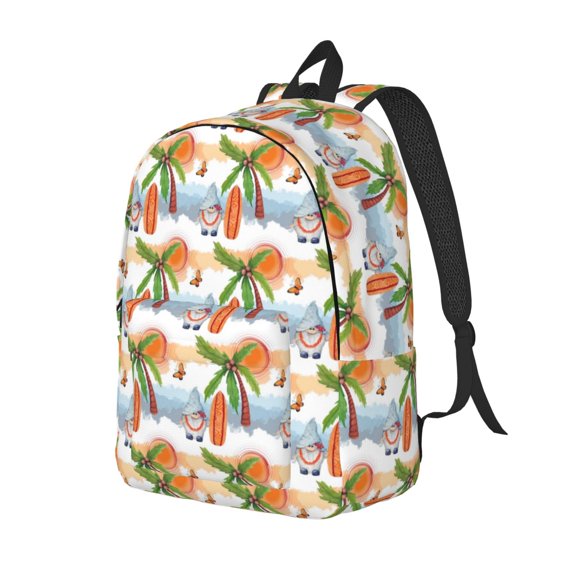 Rateoe Gnome and Surfing Pattern Durable Canvas Backpack for Men & Women – Stylish & Lightweight – Adjustable Straps, Multiple Pockets – Fits 15-17 Inch LaptopsMedium