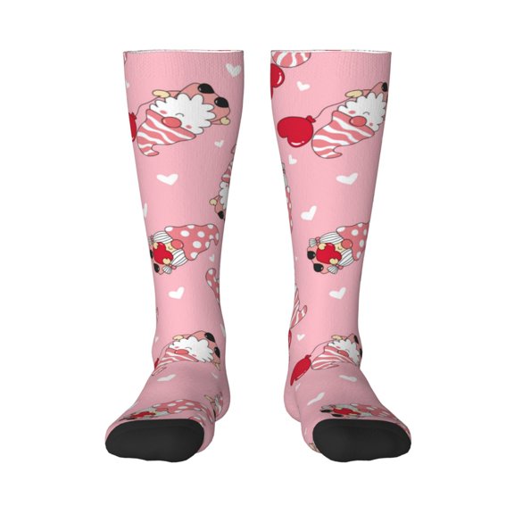 Rateoe Gnome With Heart Pattern Women’s Knee High Crew Socks,Trouser Socks Comfortable, Breathable, Moisture-Wicking and Soft
