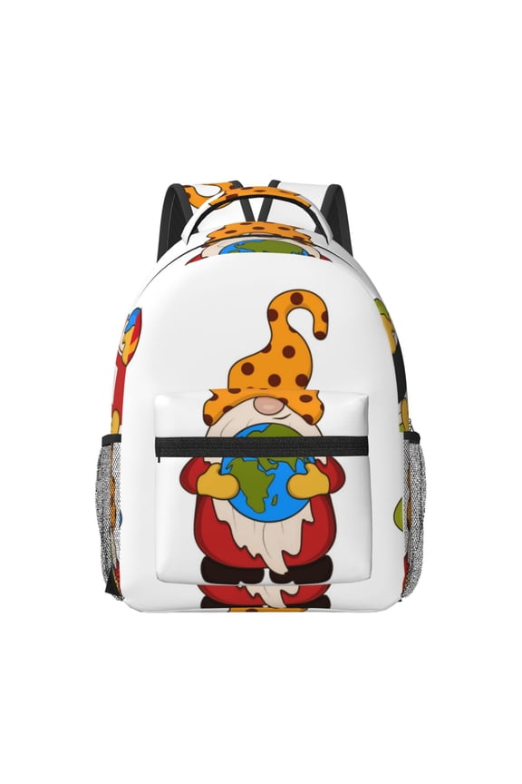 Gnomes Are Holding School Supplies Pattern Durable Student Backpack Laptop Bag- Ergonomic Design, Waterproof Twill Fabric - Ideal for School, Travel, and Outdoor Activities-One Size