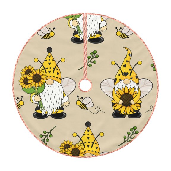 Rateoe Gnomes Bees And Sunflowers Pattern Christmas Tree Skirt with Ties , Christmas Tree Decorations, Farmhouse Christmas Decor Xmas Holiday Decorations-