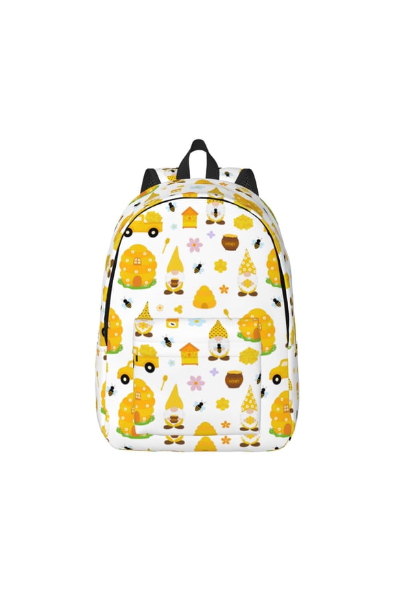 Gnomes Bees Pattern Canvas College Laptop Backpack,Travel Daypack,Durable Rucksack Travel Notebook Bag School Backpack Book Bag for Men Women-Medium