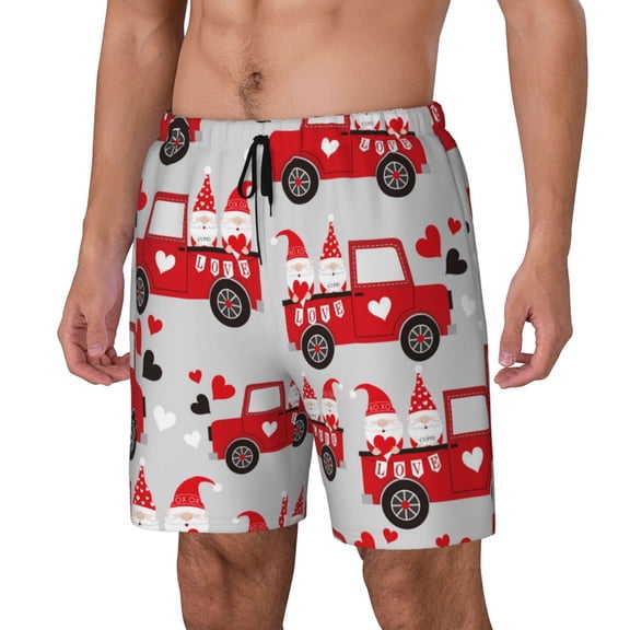 Rateoe Gnomes On The Car Pattern Men’s Swim Shorts with Compression Liner – Double-Layered Quick-Dry Swimwear, Comfortable & Stretchy Beach Shorts-Medium