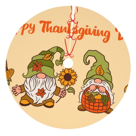 Rateoe Gnomes Happy Thanksgiving Print Christmas Tree Skirt 30" for Xmas Holiday New Year Party Circle Tree Mat Ornaments Decoration