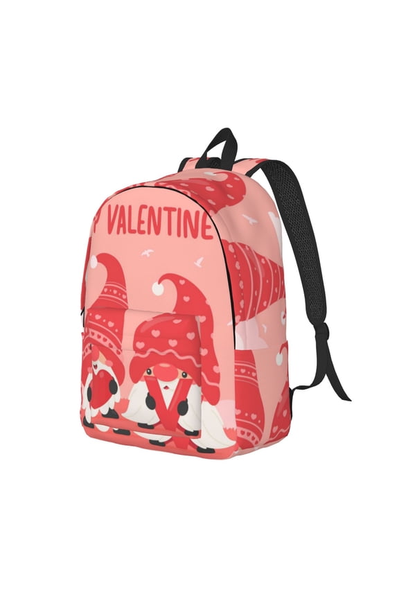 Gnomes Hold The Letters LOVE Pattern Durable Canvas Backpack for Men & Women – Stylish & Lightweight – Adjustable Straps, Multiple Pockets – Fits 15-17 Inch LaptopsMedium