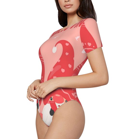 Rateoe Gnomes Hold The Letters LOVE Printed Women Rash Guard Short Sleeve,Tummy control Swimsuit Surfing Swimsuit Bathing Suit Short-sleeved Onesie UPF 50+