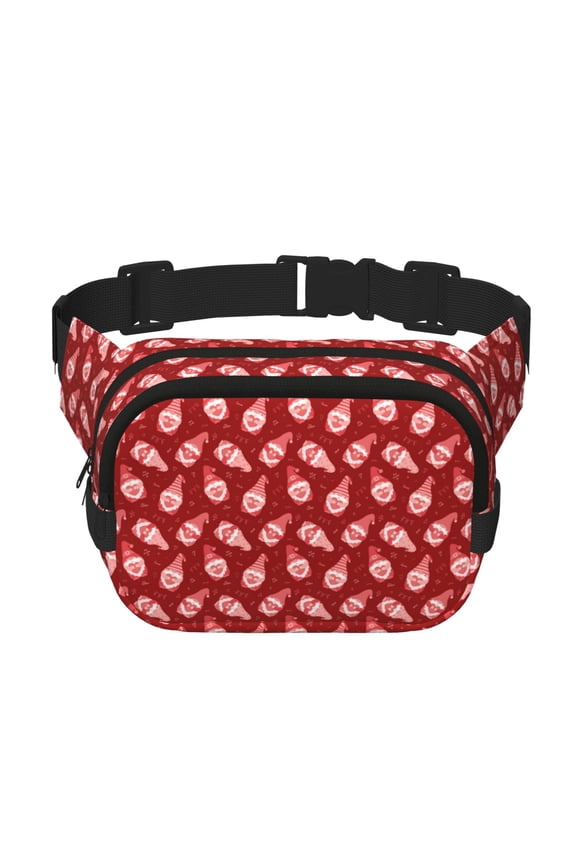 Gnomes Holding Hearts Print Fanny Pack Belt Bag for Women and Men, Square Double-Layer Waterproof Waist Pack with Adjustable Strap for Hiking, Jogging, Cycling