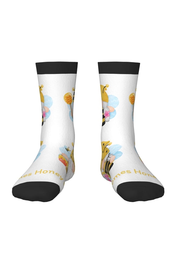 Gnomes Honey Bee Pattern Children's Socks, Socks Gifts ,kids Crew Soft Cotton Socks , Moisture-Wicking, Durable, Ideal for Daily Wear & Sports