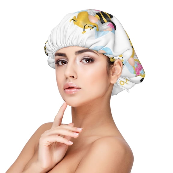 Rateoe Gnomes Honey Bee Pattern Silk Satin Hair Bonnet for Sleeping, Adjustable Sleep Cap Turban for Women , Curly Straight Hair Long Large Braid