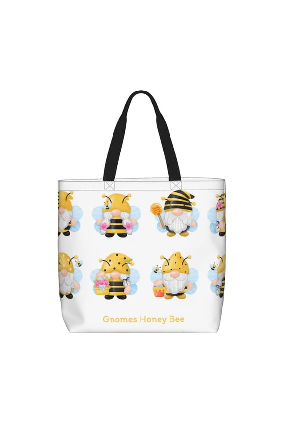 Gnomes Honey Bee Print Lightweight Tote Bag for Women, Water-Resistant Shoulder Bag with Zipper, Spacious Casual Handbag for Work, School, Shopping