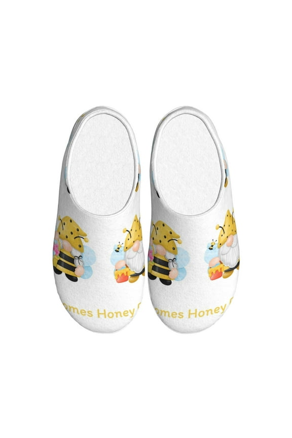 Gnomes Honey Bee Print Women's Men's Cotton Knit Slippers Lightweight Memory Foam Indoor House Shoes with Anti-Skid Sole-40/41
