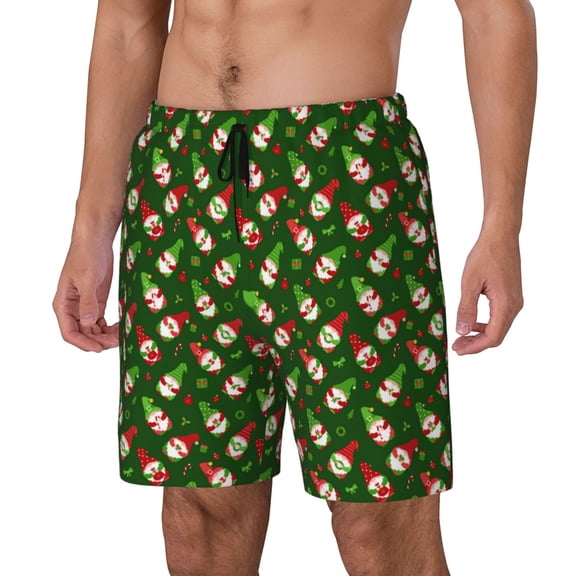 Rateoe Gnomes In Caps Pattern Men’s Swim Shorts with Compression Liner – Double-Layered Quick-Dry Swimwear, Comfortable & Stretchy Beach Shorts-Small