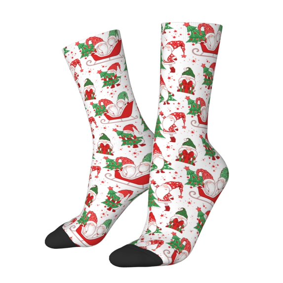 Rateoe Gnomes Merry Christmas for Women Casual Calf Socks - Cute Crew Socks - Thin Soft Above Ankle Socks Size 5-11