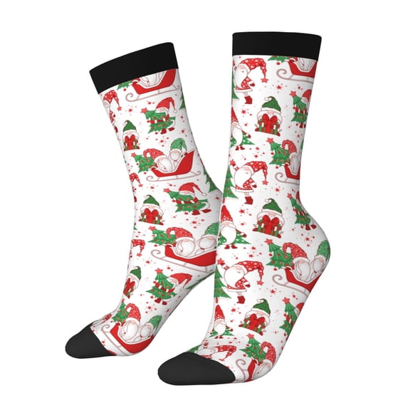 Rateoe Gnomes Merry Christmas for Women Casual Calf Socks - Cute Crew Socks - Thin Soft Above Ankle Socks Size 5-11