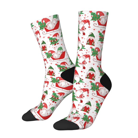 Rateoe Gnomes Merry Christmas for Women Casual Calf Socks - Cute Crew Socks - Thin Soft Above Ankle Socks Size 5-11