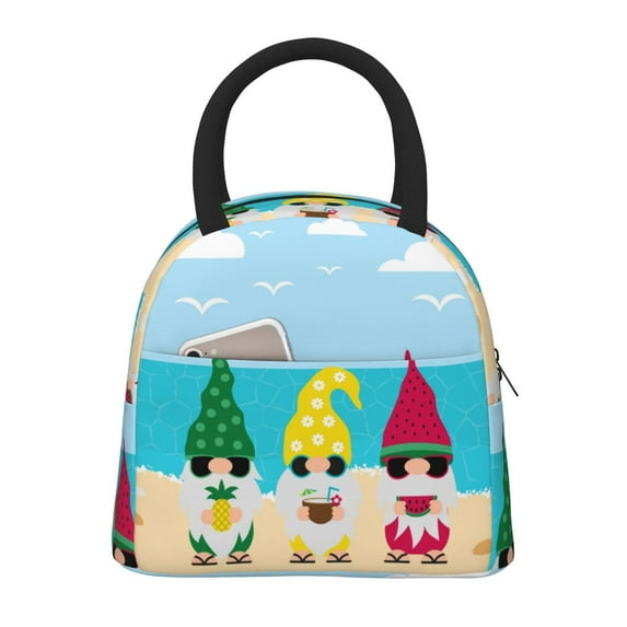 Rateoe Gnomes On The Beach Pattern Lunch Bag Women, Lunch Box, Lunch Bag, Small Leakproof Lunch Tote Large Capacity Reusable Insulated Cooler Lunch Container