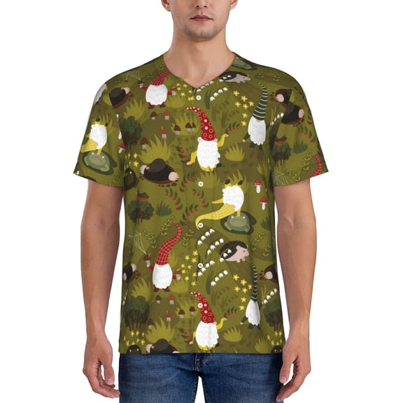 Rateoe Gnomes Playing in the Garden Pattern Men’s Baseball Short Sleeve Polo Shirt, Midweight Men's Shirt Golf Shirt Polo Shirts Quick Dry Short-4X-Large